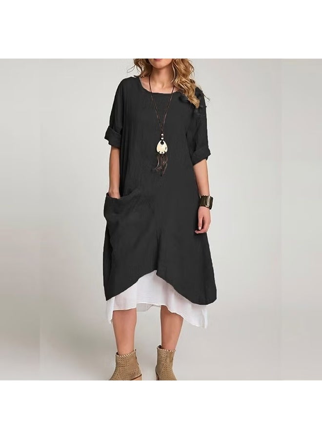 Barbora Linen Summer Casual Design Women's Dress BT263SIYAH14 - Image 2